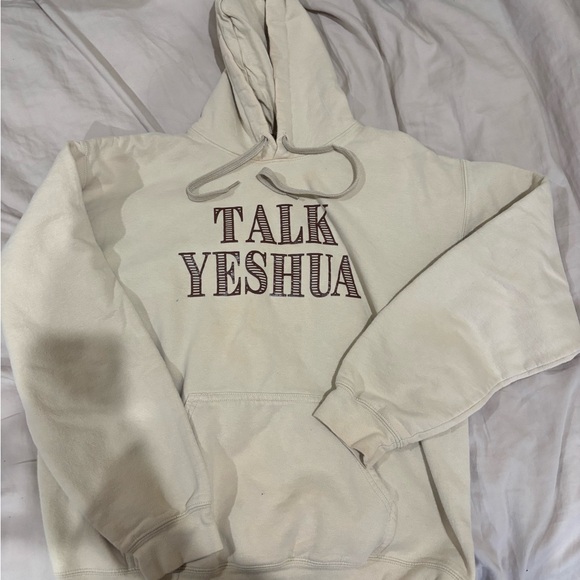 Jackets & Blazers - Cream Hoodie with Talk Yeshua Print